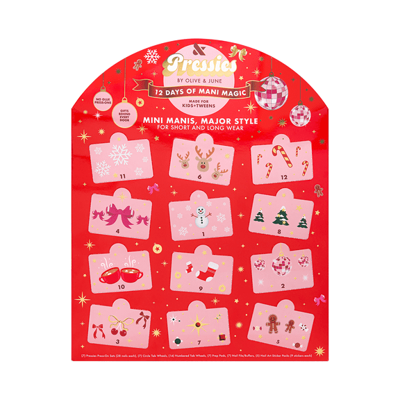 Olive & June 12 Days of Mani Magic Nail Advent Calendar for Kids, Press-Ons & Nail Art Stickers, 12 Count
