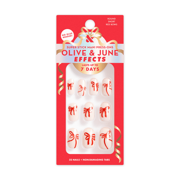 Olive & June Super Stick Effects Red Chrome Bows, Short, Round