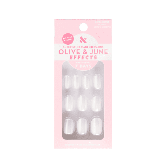 Olive & June Super Stick Mani Round Extra Short Press-On Tabs, Cloud Chrome, 32 Pieces