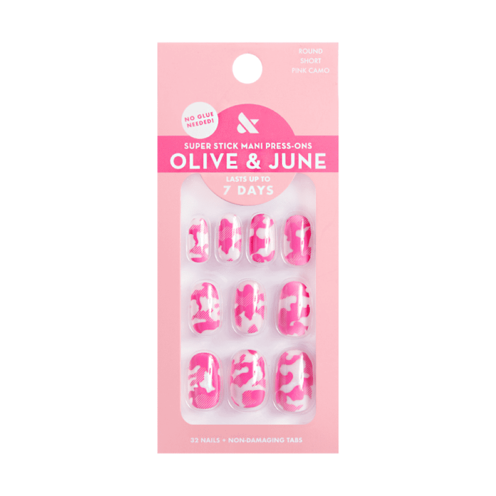 Olive & June Super Stick Mani Round Short Press-On Tabs, OJ Camo, 32 Pieces