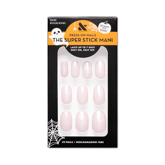 Olive & June Super Stick Mani Short Round Press-On Tabs, Boogie Bones, 32 Pieces