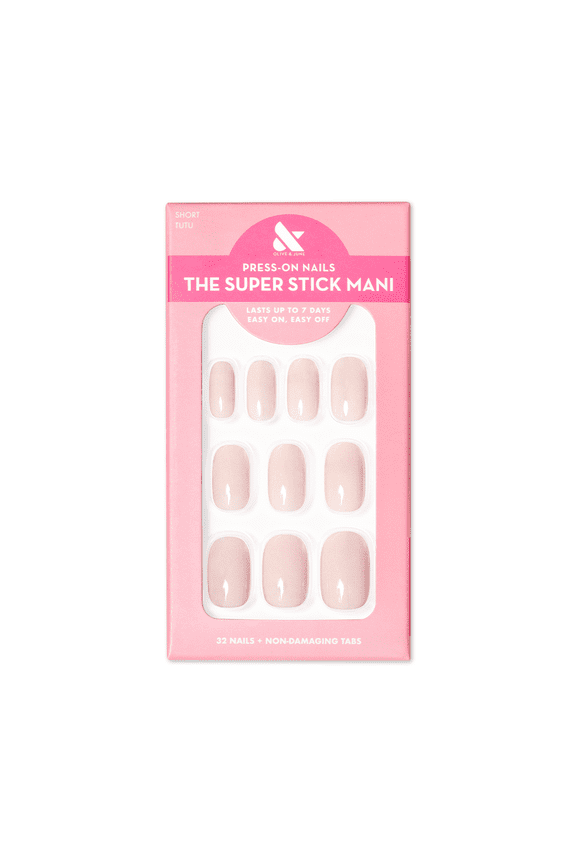 Super Stick Mani Squoval Short Press-On Tabs, Tutu, 32 Pieces