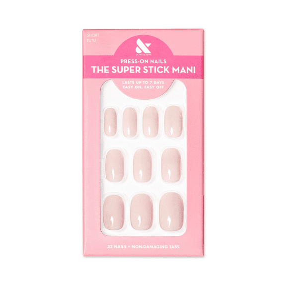 Olive & June Super Stick Mani Squoval Short Press-On Tabs, Tutu, 32 Pieces