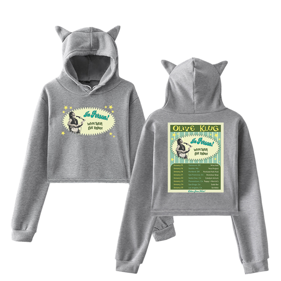 Olive Klug Girl's Cute Cat Ear Cropped Pullover Hoodie Hooded Sweatshirt