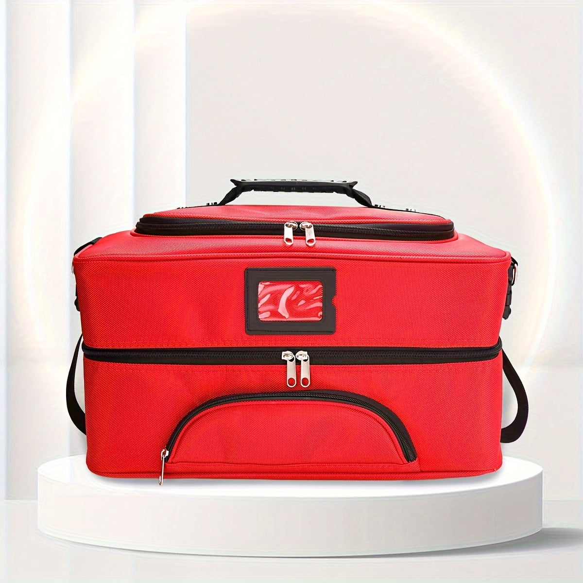 Olive Large Makeup Train Case Oxford Cloth Portable Cosmetic Bag