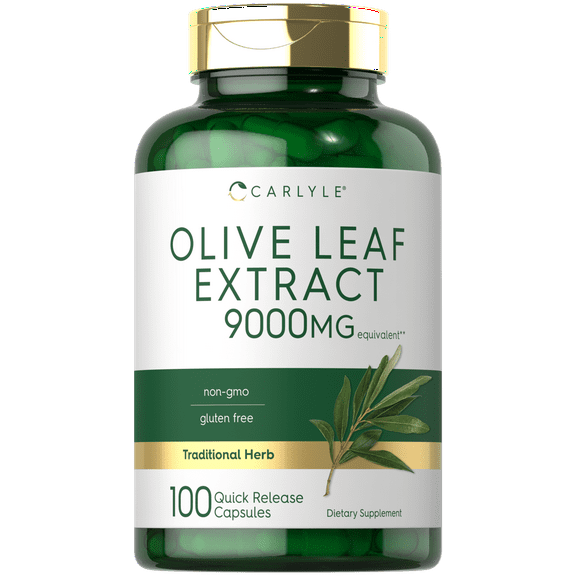 Olive Leaf Extract Capsules | 9000mg | 100 Count | Non-GMO, Gluten Free | By Carlyle