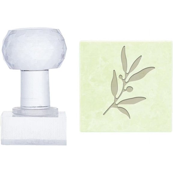 Olive Leaf Soap Stamp Soap Embossing Stamp Soap Stamp for Soap Maker Soap Chapter Imprint Stamp with Handle for Handmade Soap Clay Pottery Arts Crafts Making Projects Clear