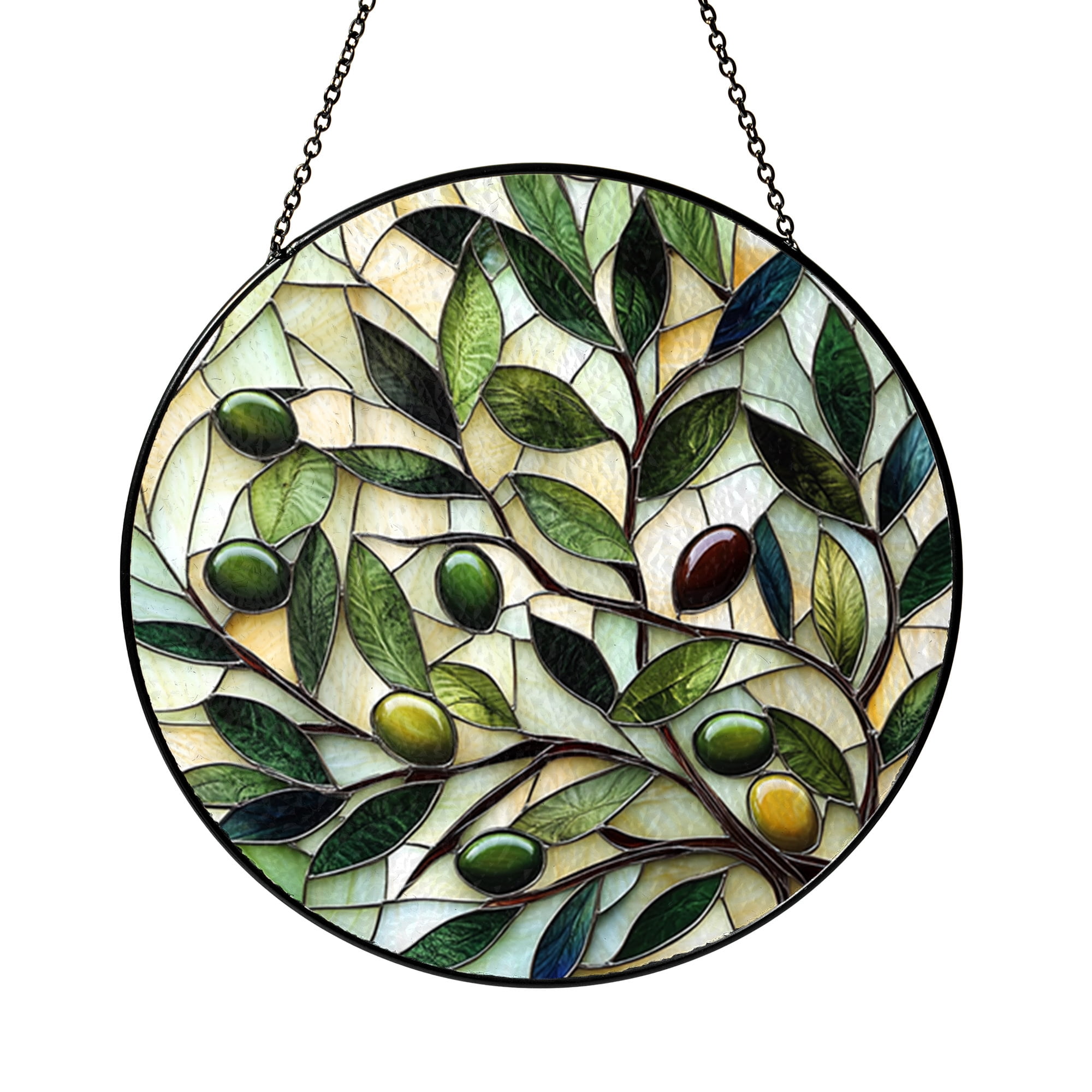 Olive Leaf Window Suncatcher, Faux Glass Botanical Decor for Rustic ...