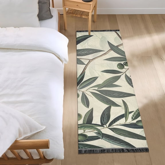 Olive Leaves and Branches Bedside Runner Rug 2'x 6' Non Slip Carpet Floor Mat Area Rug