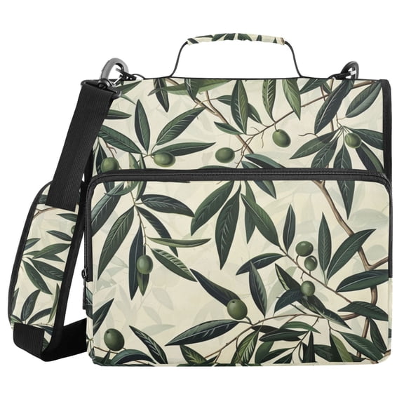 Olive Leaves and Branches Binder Bag with Shoulder Strap 3 Ring Zipper Binder File Folder Document Storage