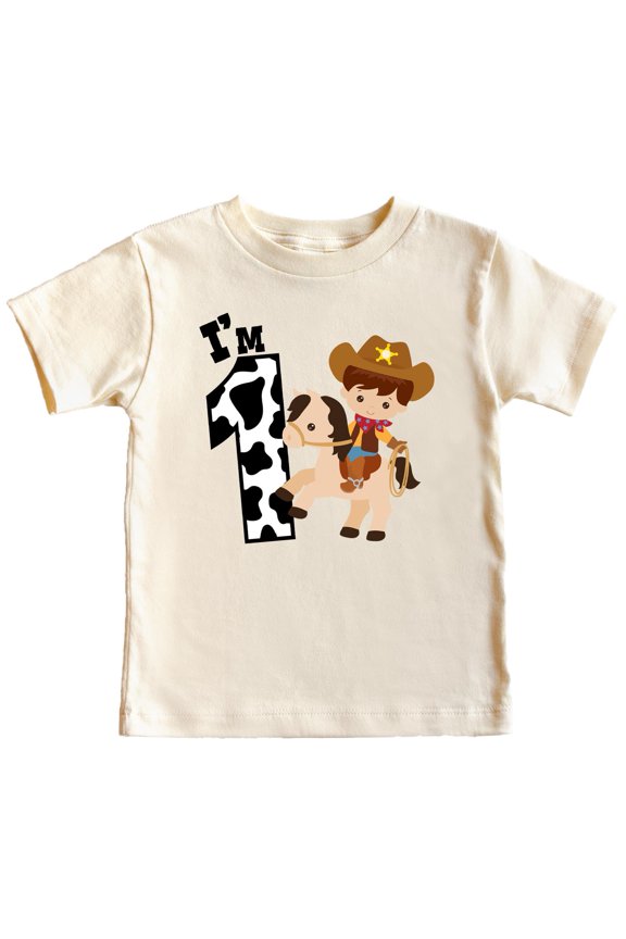 1st Birthday Cowboy Themed Shirt for Boys I'm 1 First Birthday Country Tee Natural Shirt 18 Months