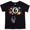 thumbnail image 1 of Olive Loves Apple 6th Birthday Rocket Astronaut Themed T-Shirts with Moon Balloon and Planets for Boys and Girls Black Shirt Youth Large, 1 of 6