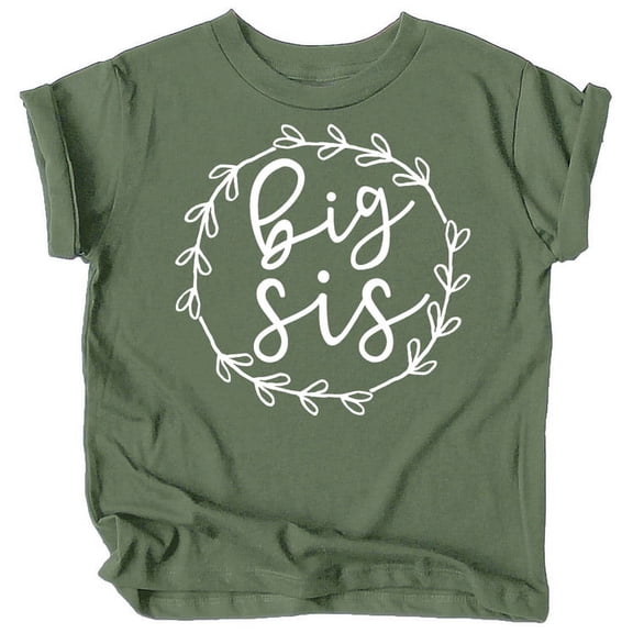 Olive Loves Apple Big Sis Lil Sis T-Shirts and Bodysuits for Baby and Toddler Girls Sibling Outfits Military Green Shirt