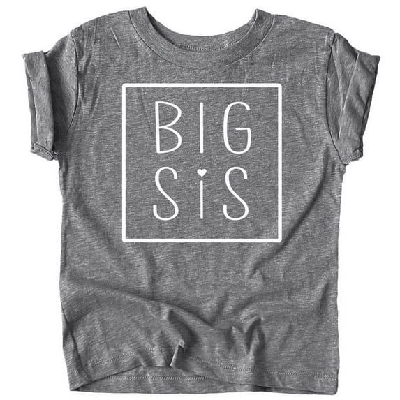 Olive Loves Apple Big Sis Square Sibling Reveal Announcement Shirt for Baby and Toddler Girls Sibling Outfits Granite Heather Shirt