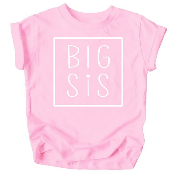 Olive Loves Apple Big Sis Square Sibling Reveal Announcement Shirt for Baby and Toddler Girls Sibling Outfits Pink Shirt