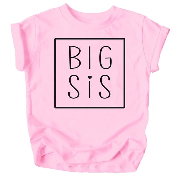 Olive Loves Apple Big Sis Square Sibling Reveal Announcement Shirt for Baby and Toddler Girls Sibling Outfits Pink Shirt