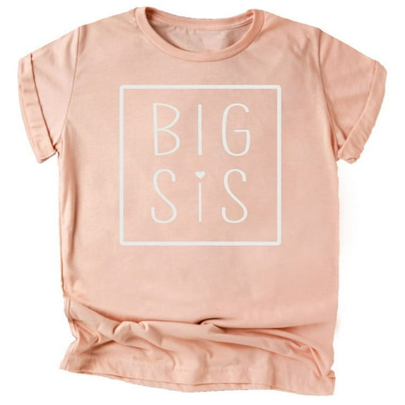 Olive Loves Apple Big Sis Square Sibling Reveal Announcement Shirt for Baby and Toddler Girls Sibling Outfits White on Peach Shirt 3T
