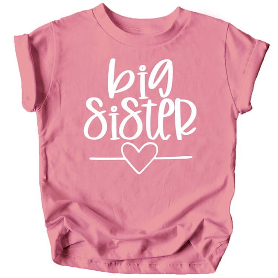 Olive Loves Apple Big Sister Heart Sibling Reveal T-Shirt for Baby and Toddler Girls Sibling Outfits Mauve Shirt