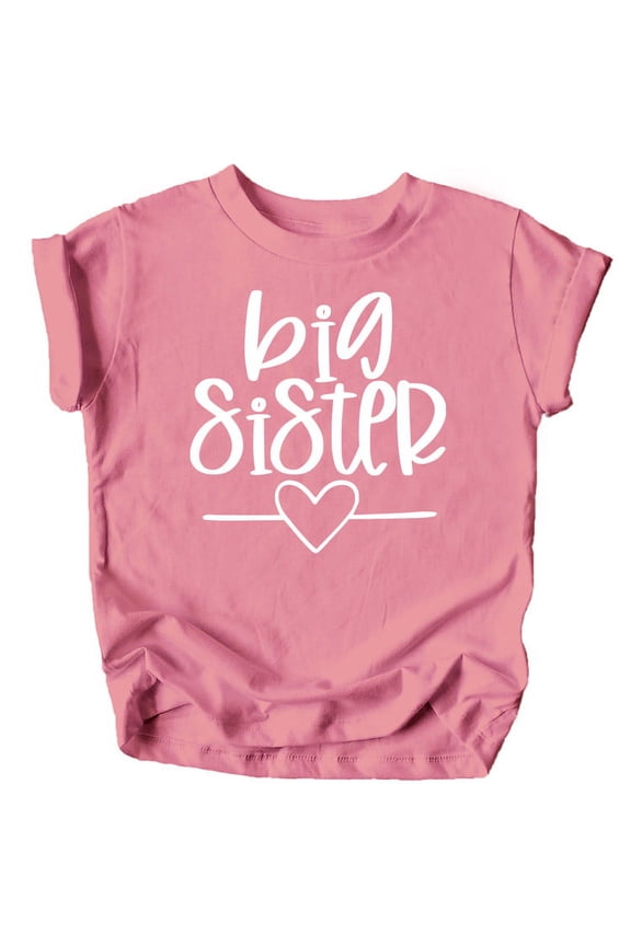 Big Sister Heart Sibling Reveal T-Shirt for Baby and Toddler Girls Sibling Outfits Mauve Shirt