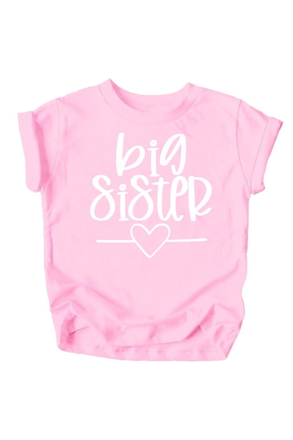 Big Sister Heart Sibling Reveal T-Shirt for Baby and Toddler Girls Sibling Outfits Pink Shirt