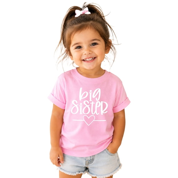 Olive Loves Apple Big Sister Heart Sibling Reveal T-Shirt for Baby and Toddler Girls Sibling Outfits Pink Shirt