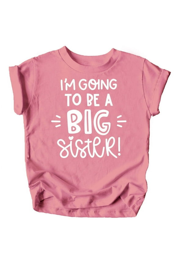 Big Sister New Baby Reveal I'm Going to Be A Big Sister New Sibling Announcement T-Shirts White on Mauve Shirt Youth Large