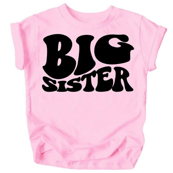 Olive Loves Apple Big Sister Retro Wavy Matching Sibling Shirts Black on Pink Shirt 5-6
