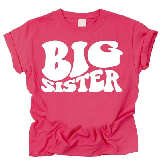 Olive Loves Apple Big Sister Retro Wavy Matching Sibling Shirts Vintage Hot Pink Shirt 5-6