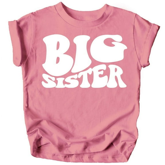 Olive Loves Apple Big Sister Retro Wavy Matching Sibling Shirts White on Mauve Shirt 12 Months