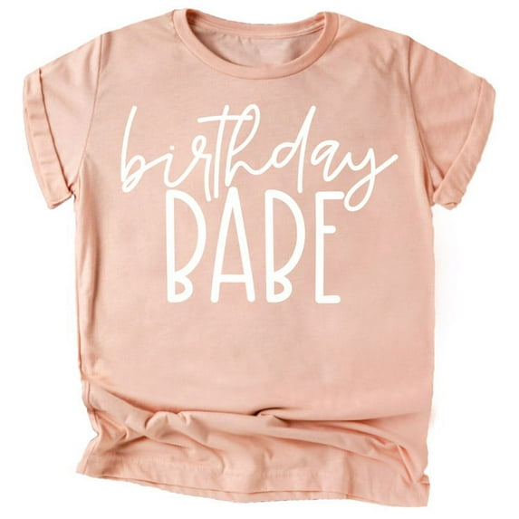 Olive Loves Apple Birthday Babe All Ages Birthday Shirt for Girls White on Peach Shirt 4T