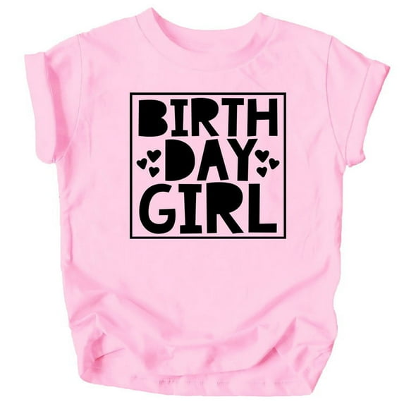 Olive Loves Apple Birthday Girl Square with Hearts Birthday T-Shirts for Any Age Birthday Black on Pink Shirt Youth Large