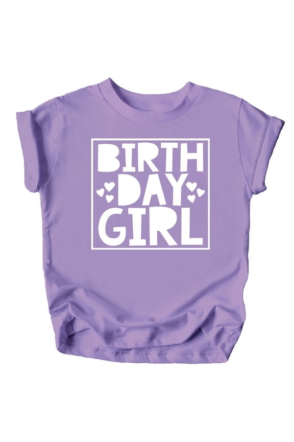 Birthday Girl Square with Hearts Birthday T-Shirts for Any Age Birthday Purple Shirt 5-6