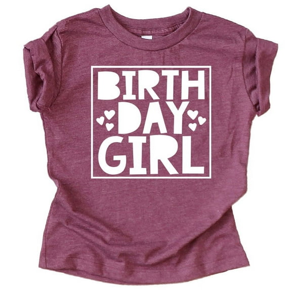 Olive Loves Apple Birthday Girl Square with Hearts Birthday T-Shirts for Any Age Birthday Vintage Burgundy Shirt 5-6