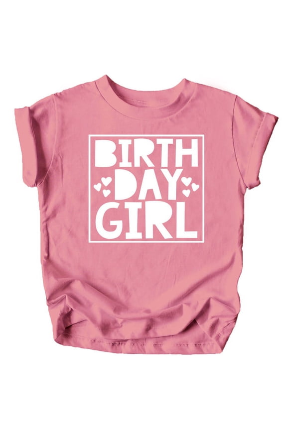Birthday Girl Square with Hearts Birthday T-Shirts for Any Age Birthday White on Mauve Shirt 4T