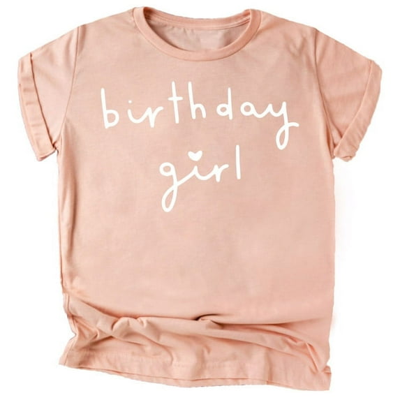 Olive Loves Apple Birthday Girl with Heart Basic Birthday T Shirts for Any Age Birthday White on Peach Shirt Youth Medium