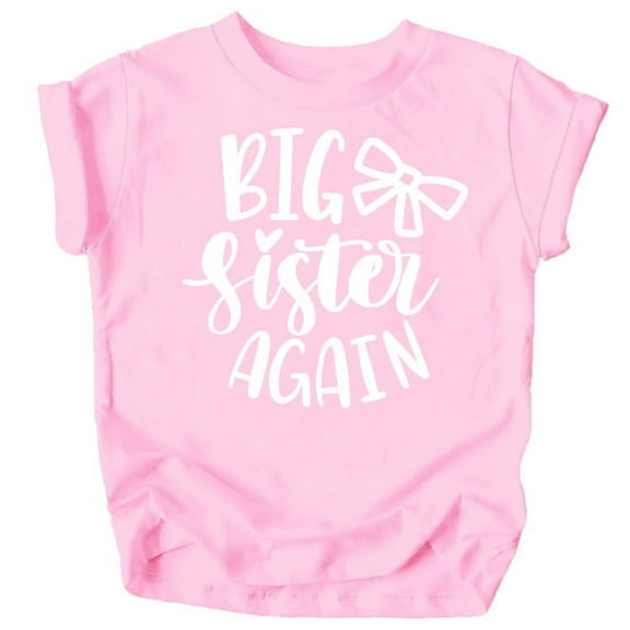 Olive Loves Apple Bow Big Sister Again Sibling Announcement Shirts for Baby and Toddler Girls Sibling Outfits Pink Shirt