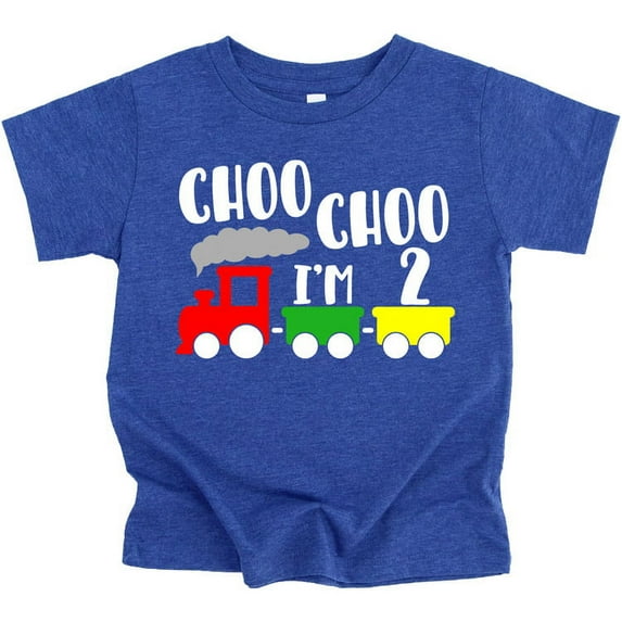 Olive Loves Apple Choo Choo I'm Two Boys 2nd Birthday T-Shirts for Baby Boys Second Birthday Outfit Vintage Royal Shirt 4T