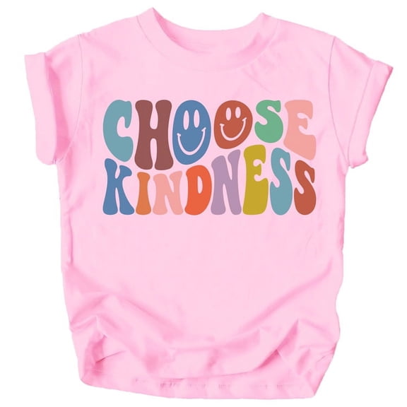 Olive Loves Apple Choose Kindness Colorful Retro Shirt for Baby Toddler and Kids for Girls White on Pink Shirt 3T