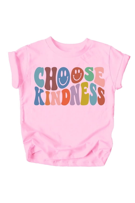 Choose Kindness Colorful Retro Shirt for Baby Toddler and Kids for Girls White on Pink Shirt 5-6