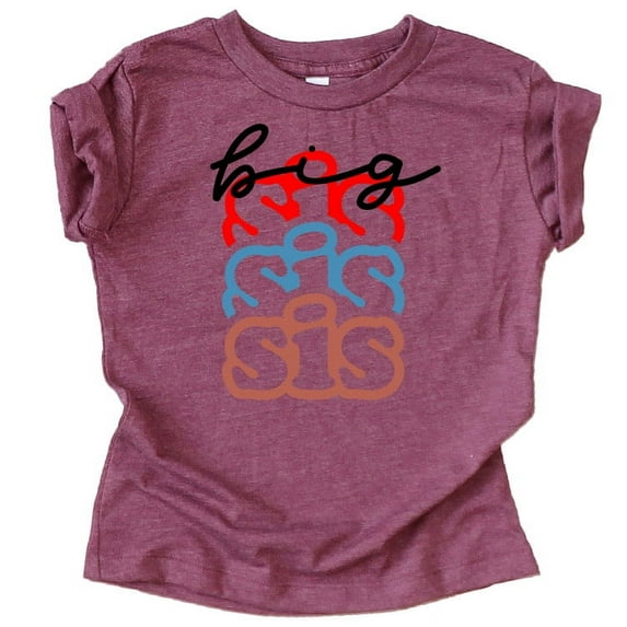 Olive Loves Apple Colorful Big Sister Stacked Shirt for Baby and Toddler Girls Sibling Outfits Vintage Burgundy Shirt 5-6