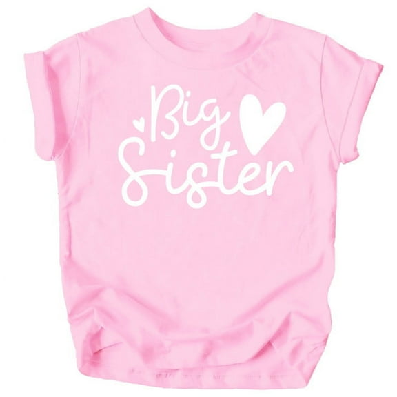 Olive Loves Apple Cursive Big Sister Hearts Sibling Reveal T-Shirt for Baby and Toddler Girls Sibling Outfits Pink Shirt