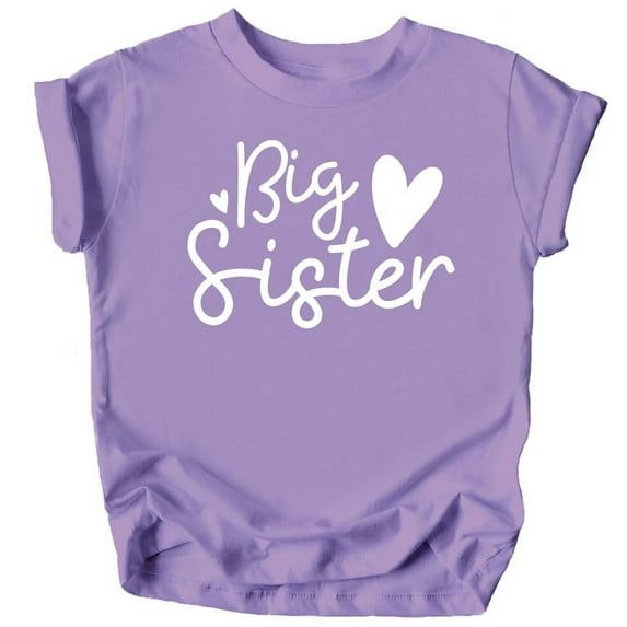 Olive Loves Apple Cursive Big Sister Hearts Sibling Reveal T-Shirt for Baby and Toddler Girls Sibling Outfits Purple Shirt
