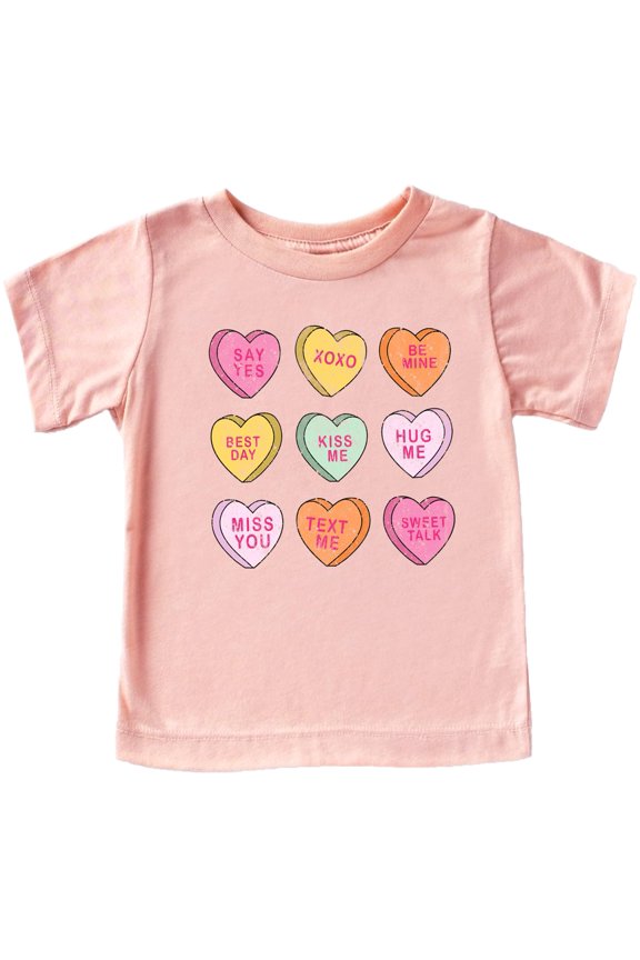 Cute Conversation Hearts Valentine's Day Shirt for Baby and Toddler Youth Girls and Adults Peach Shirt Youth Medium