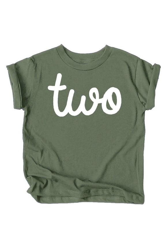 Girls 2nd Birthday Two Shirt for Toddler Girls Second Birthday Outfit White on Military Green Shirt 4T