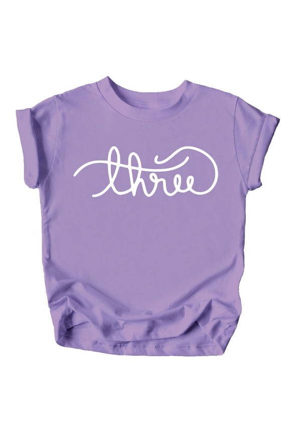 Girls Cursive Three Shirt for Toddler Girls 3rd Birthday Outfit Purple Shirt