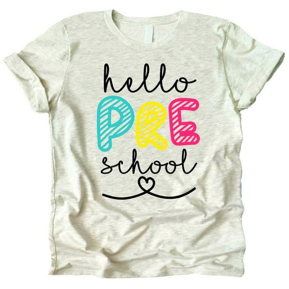 Olive Loves Apple Hello Preschool First Day of School Gift Back to School Natural Heather Shirt 3T