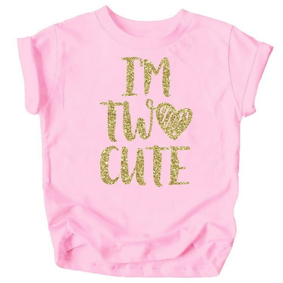 Olive Loves Apple Im Two Cute 2nd Birthday Shirt for Toddler Girls Second Birthday Outfit Gold on Pink Shirt 4T