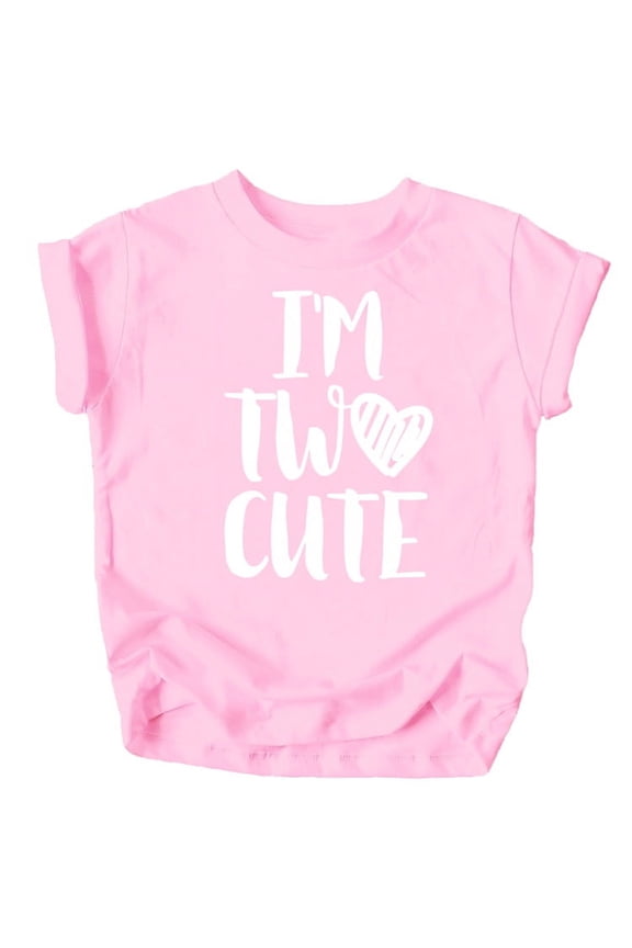 Im Two Cute 2nd Birthday Shirt for Toddler Girls Second Birthday Outfit White on Pink Shirt 3T