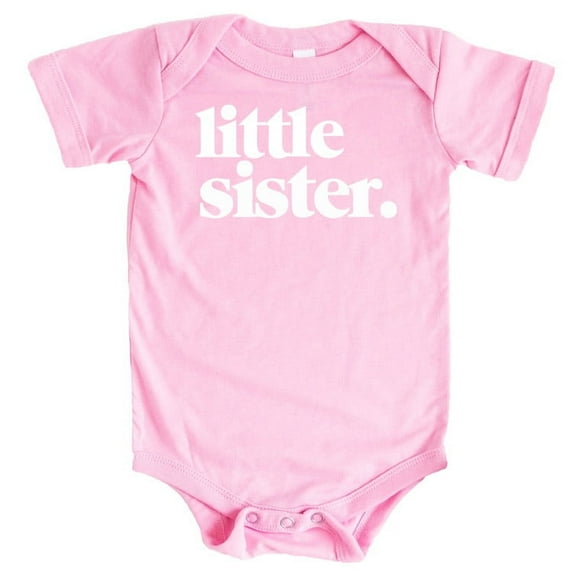 Olive Loves Apple Little Sister Bodysuit for Baby Girls Sibling Outfit White on Pink Bodysuit 6 Months