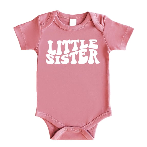 Olive Loves Apple Little Sister Groovy Wavy Bodysuits White on Mauve Bodysuit 6 Months